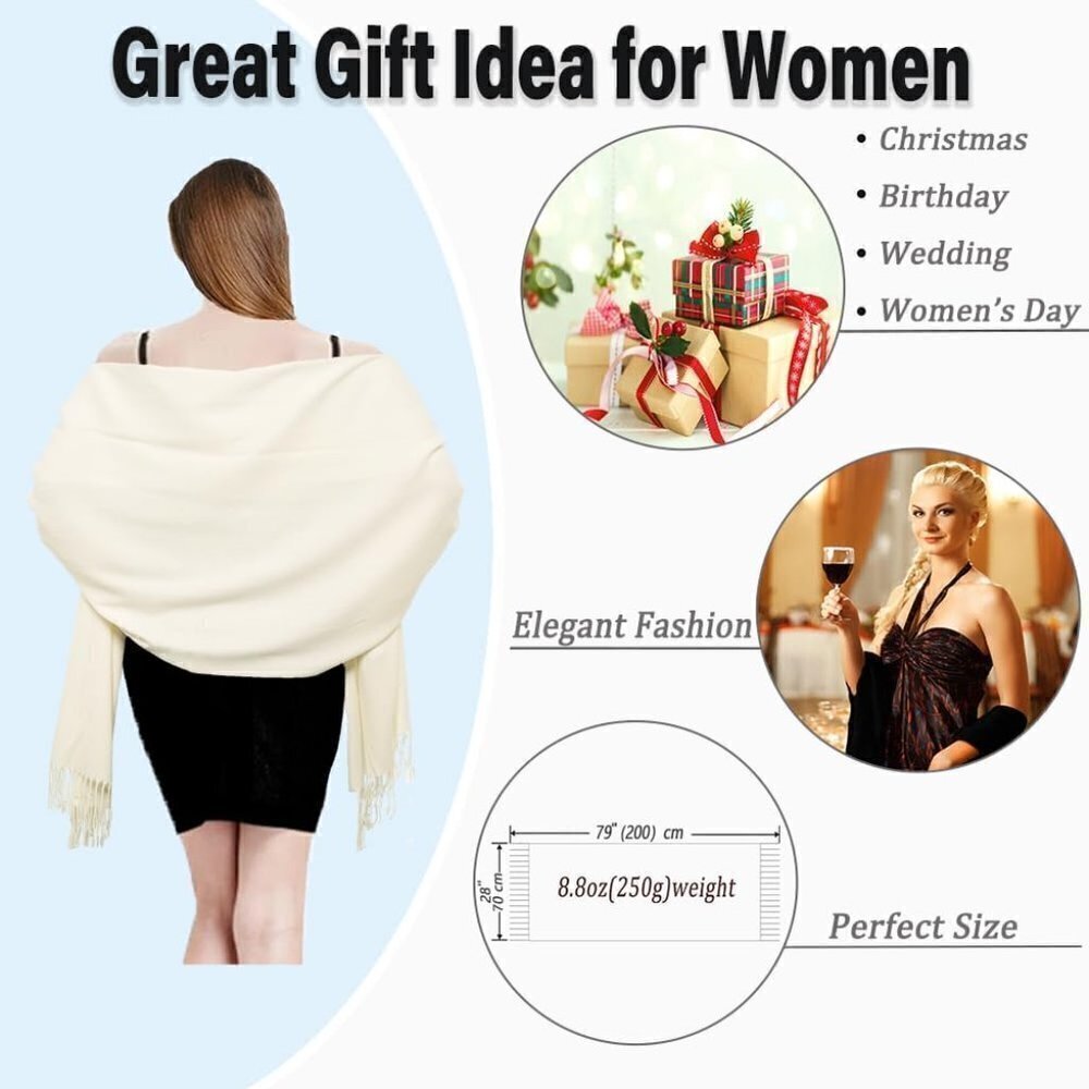 Women's Scarf Pashmina Shawls and Wraps Winter Warm Silky Scarves -Off White - Picture 4 of 7
